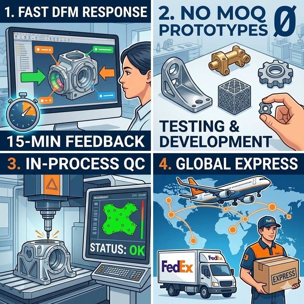 No MOQ prototype CNC machining support